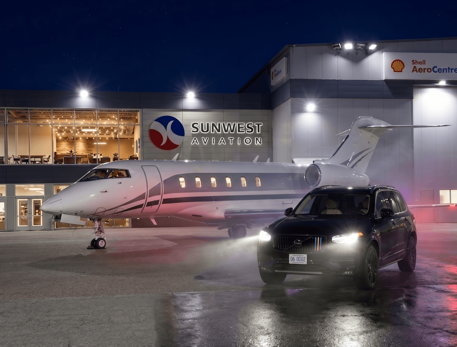 06YILDIZ LIMO executive SUV meeting a private jet at Sunwest Aviation for corporate transportation
