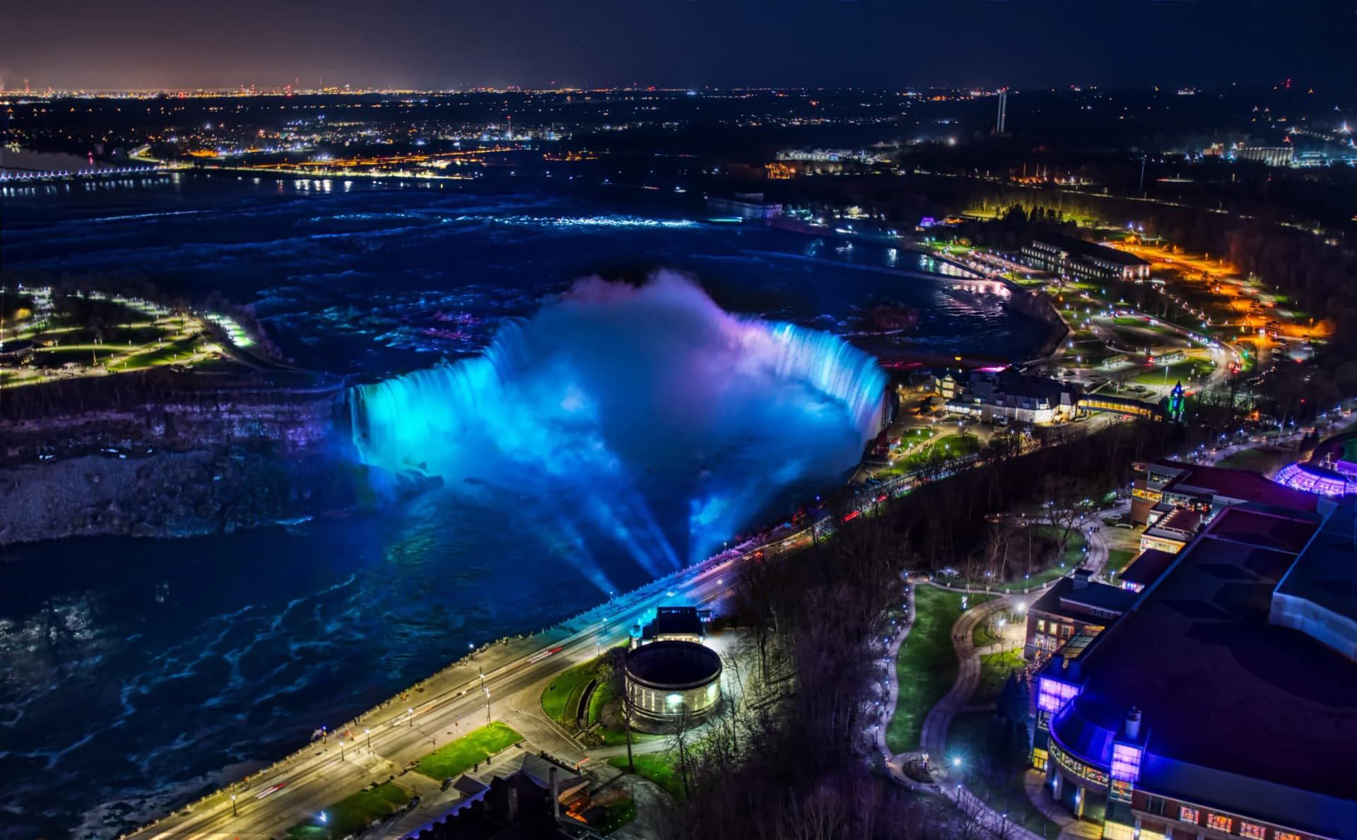 Niagara Falls illuminated at night