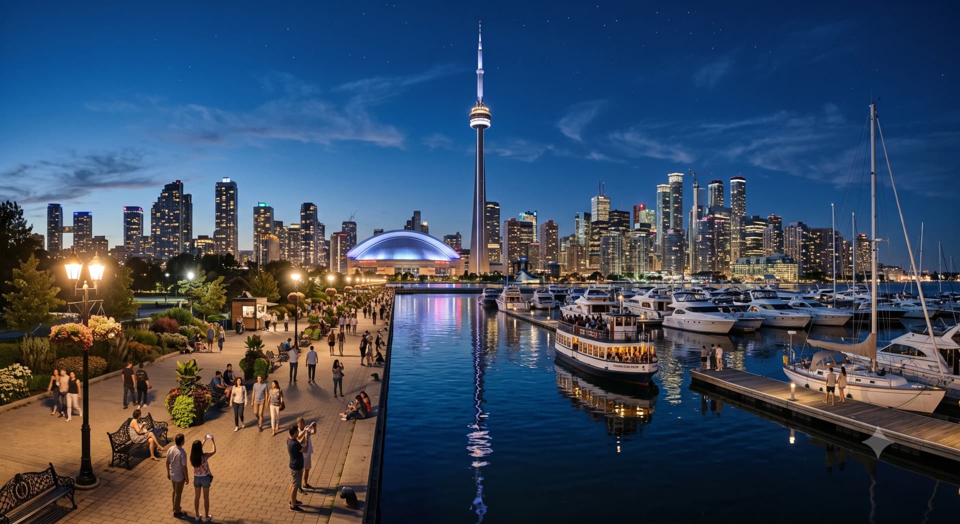 Toronto skyline at night with the CN Tower